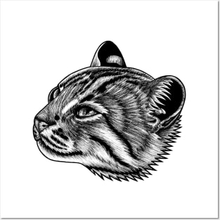 Rusty spotted cat - ink illustration Posters and Art